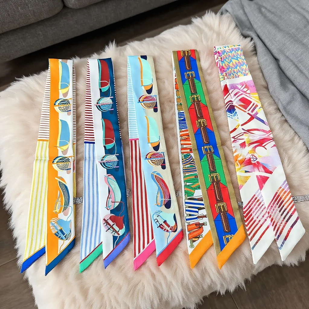 Korean New Belt Chain Scarf Ladies Twill Silk Four Seasons Decorative Ribbon Bags Strap Gift Wrapping Necktie Fashion Accessory