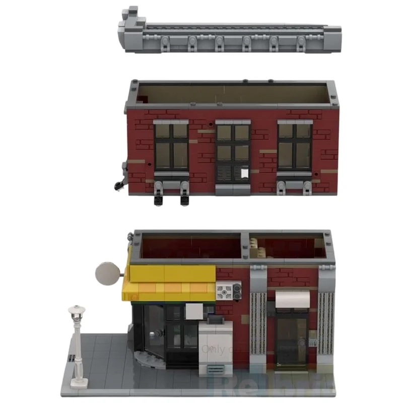 MOC Building Blocks Corner Grocery Store Building City Street Townhouse Model DIY Bricks Set Display Model Toy