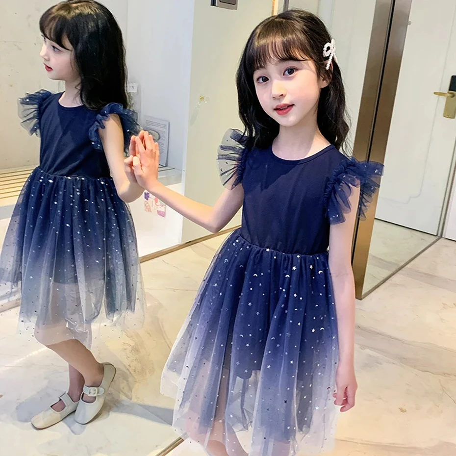 Summer Girl Dress Princess Star Sleeveless Tulle Tutu Dress for 4-8Y Kids Birthday Party Shaggy Dress Child Clothes