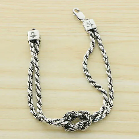 

China-Chic Woven Silver Bracelet Men's Retro Fashion INS Small Couples Sterling Silver Hand Rope Concentric Knot Headwear Fashio