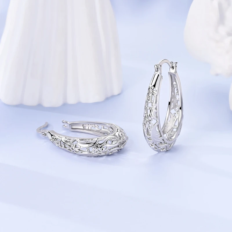 Hot Sale 925 Sterling Silver Earrings Sparking Iris Leaf Butterfly Vine Hollowed Hoop Earring For Women Girls Jewelry Gifts