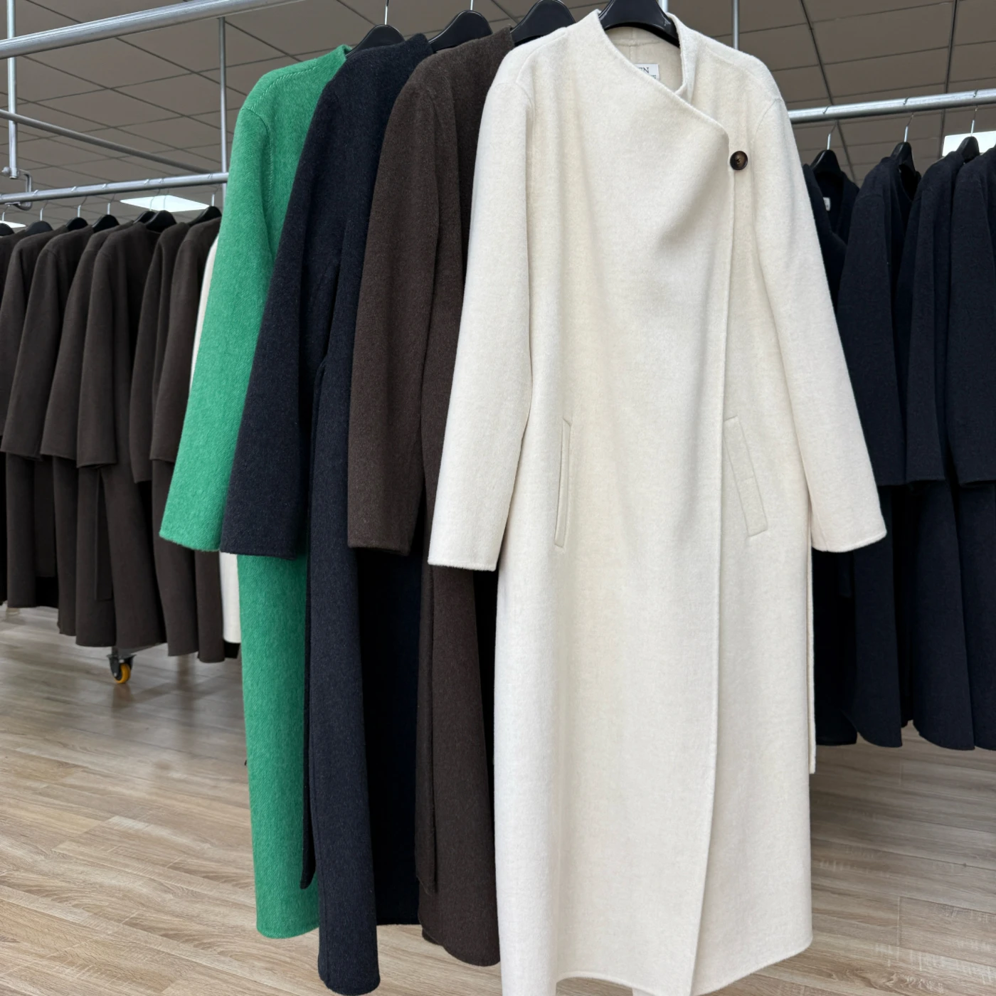 Autumn and Winter New Korean Double Sided Hand Sewn Cashmere Belted Coat Stand Up Tie Scarf Loose Extended Long Beautiful Coat