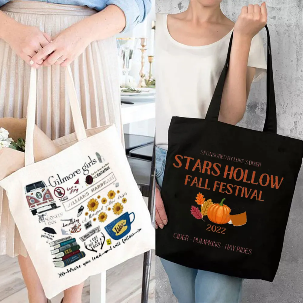 Stars Hollow Books Tote Bag T Womens Designer Tote Bags Linen Reusable Shopping Bag for Groceries Shoulder Bags for Lady Shopper