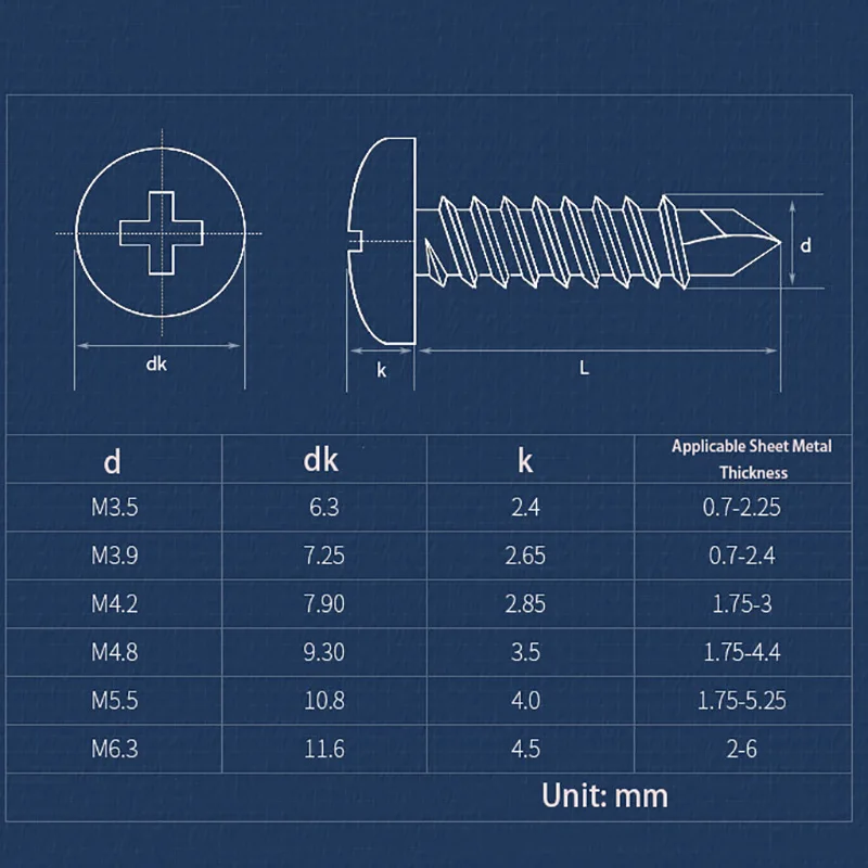 304 Stainless Steel Dovetail Self-Drilling Screw Drill Tail Pan Head Phillips Self Tapping Screws M3.9 M4.2 M4.8 M5.5