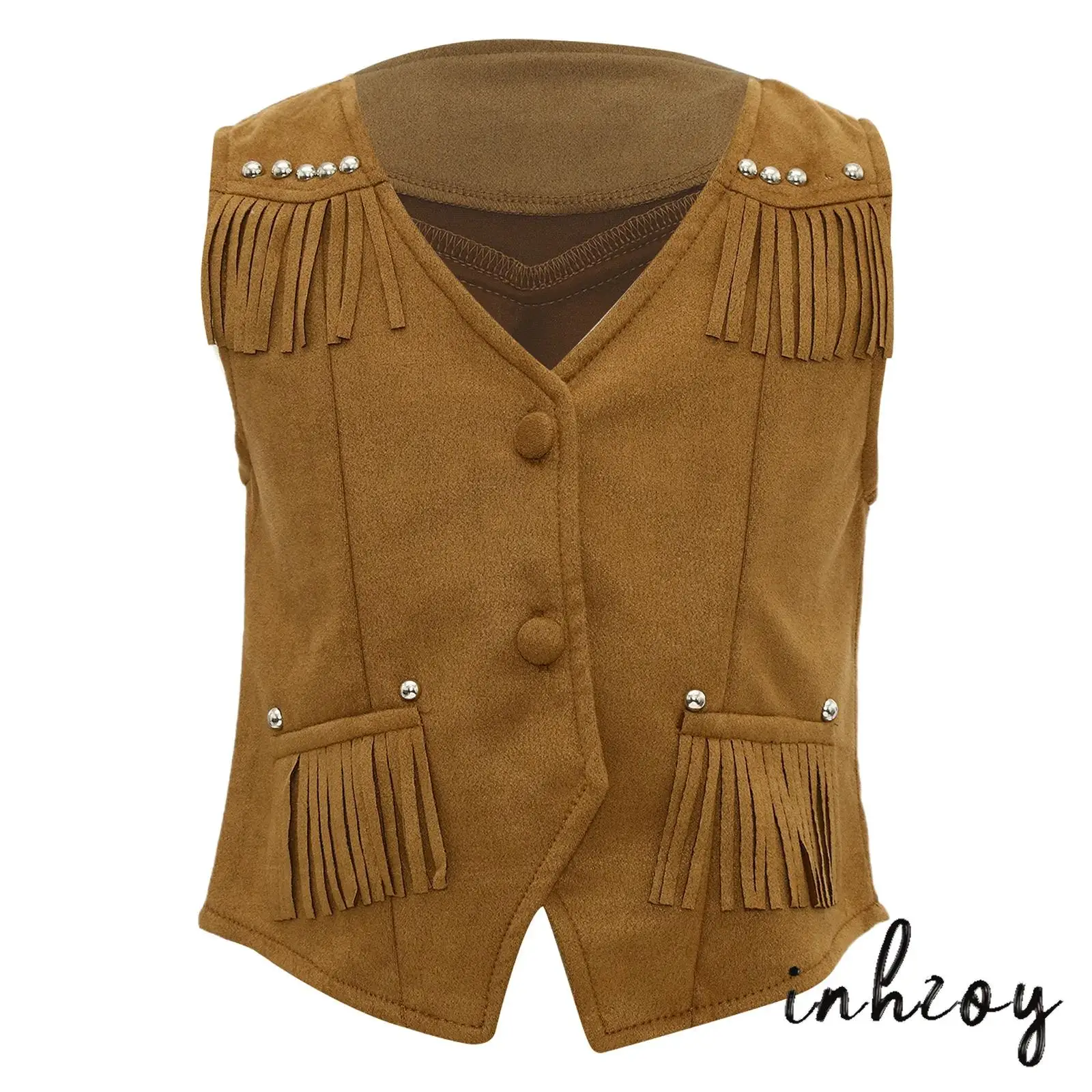 

Kids Girls Boys Tassels Sleeveless Vest Waistcoat 70s Hippie Faux Suede Hippie Boho Western Cowgirl Cowboy Style Vintage Jacket