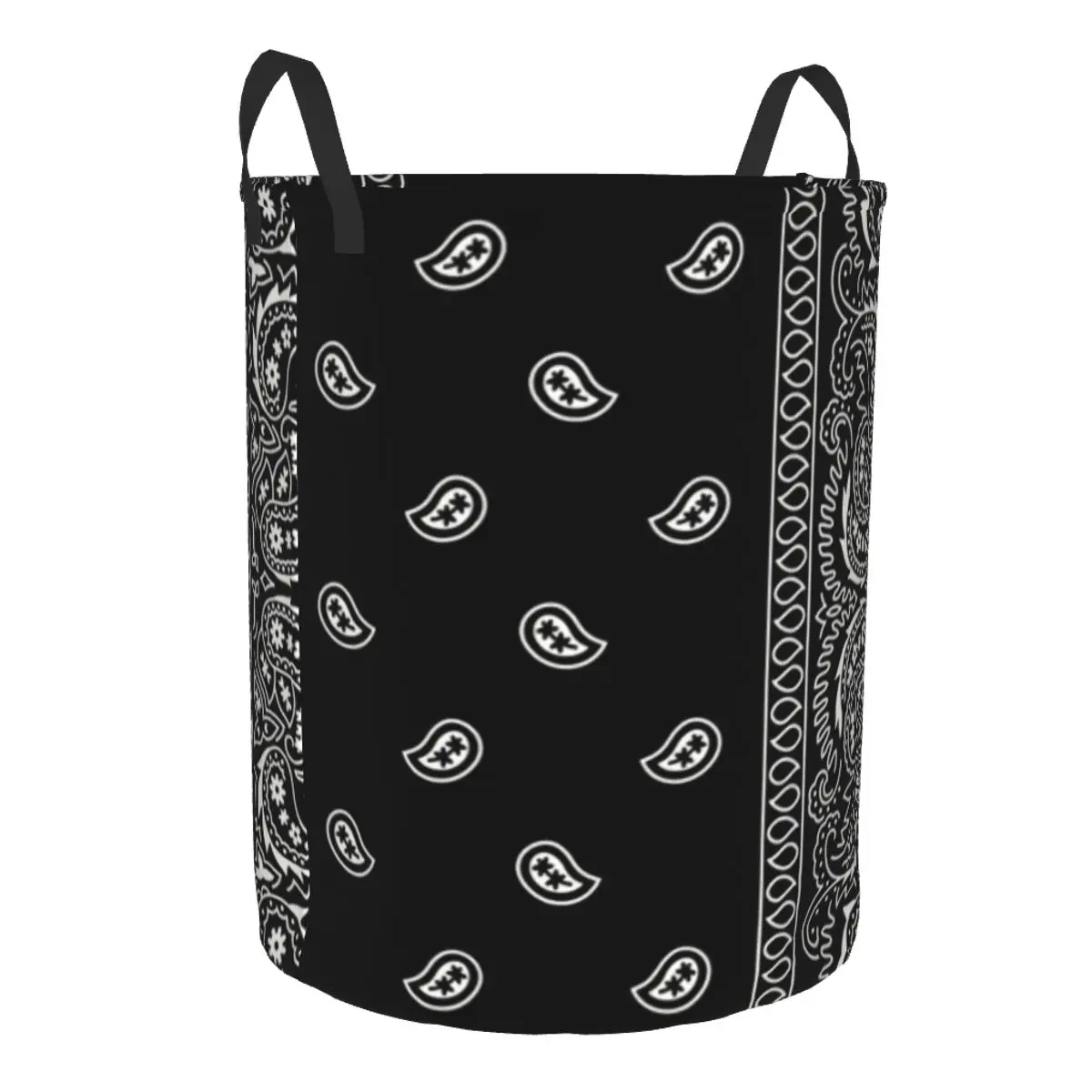 Custom Black And White Paisley Chicano Bandana Style Laundry Hamper Large Clothes Storage Basket Toys Bin Organizer for Nursery