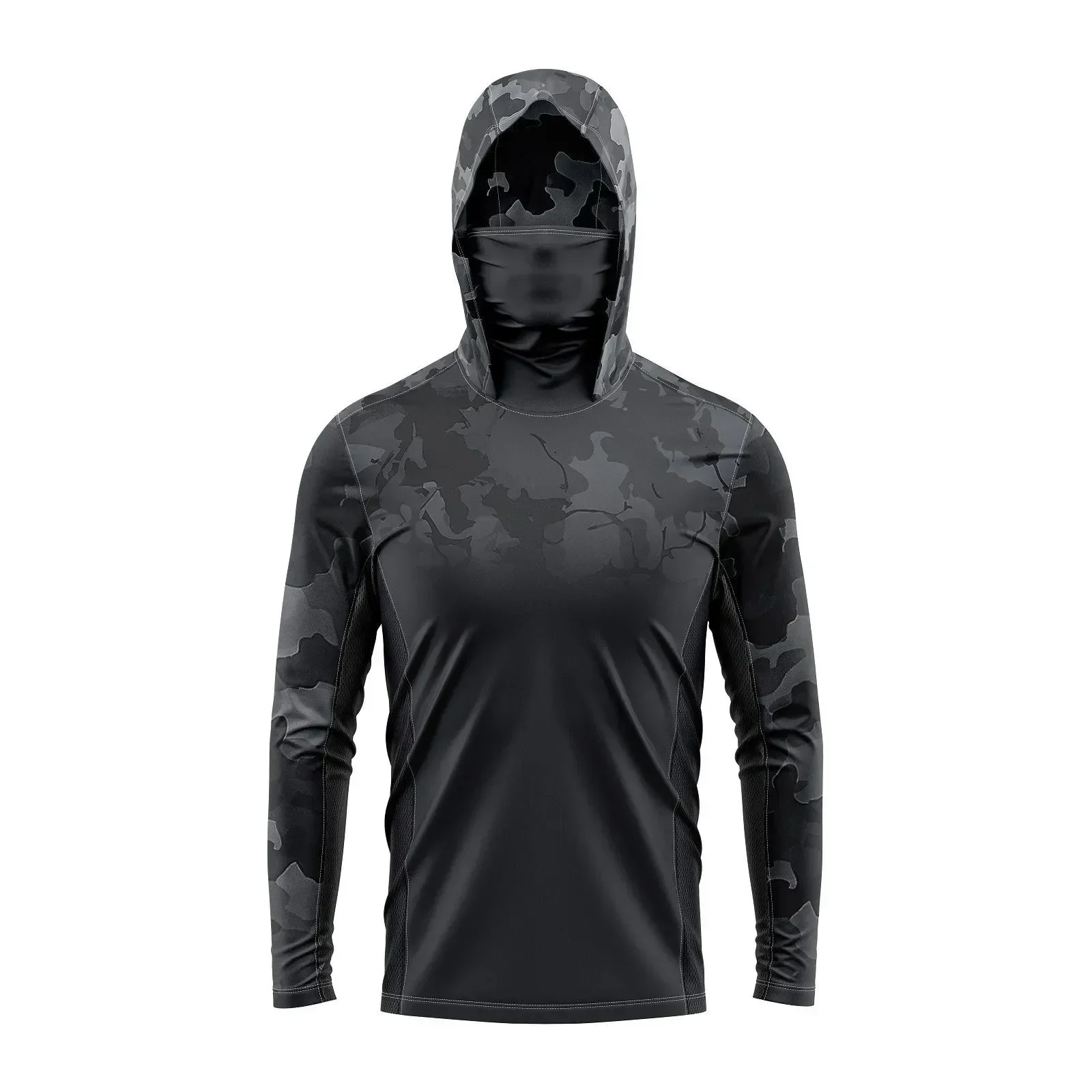 Mens Hooded Face Mask Camo Fishing Shirts Long Sleeve Quick Dry Breathable Lightweight Outdoor Angling UV Protection Casual Pick