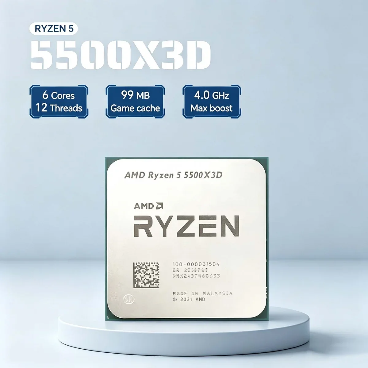 Processeur de bureau AMD Ryzen 5 5500X3D R5 5500X3D, socket AM4, 6 cœurs, 12 threads, cache 96 Mo