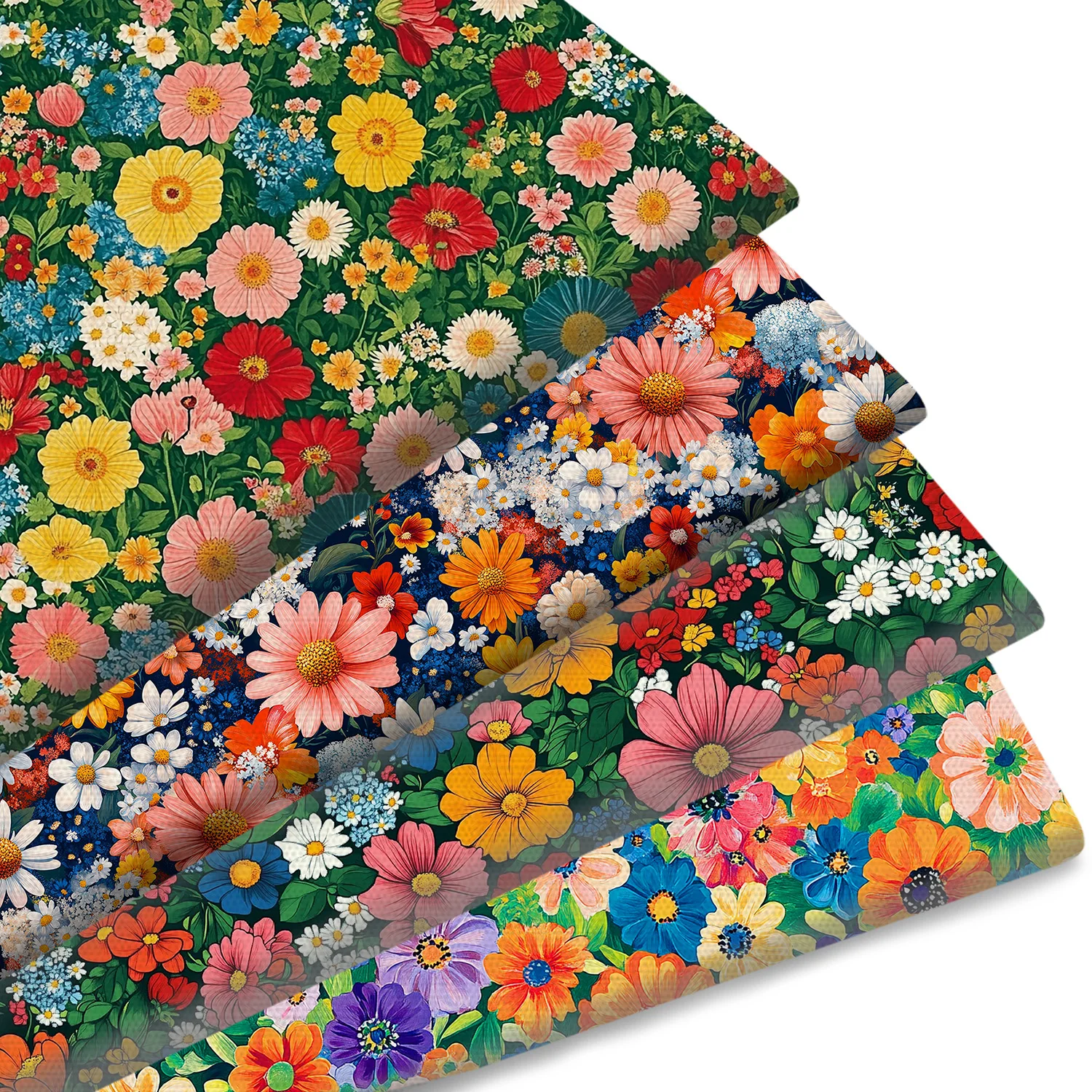 Pre-cut 4pcs/set Spring Flowers Series Polyester Fabric Bundle,17.71x19.68inch Precut Fabric, Vibrant Blossom