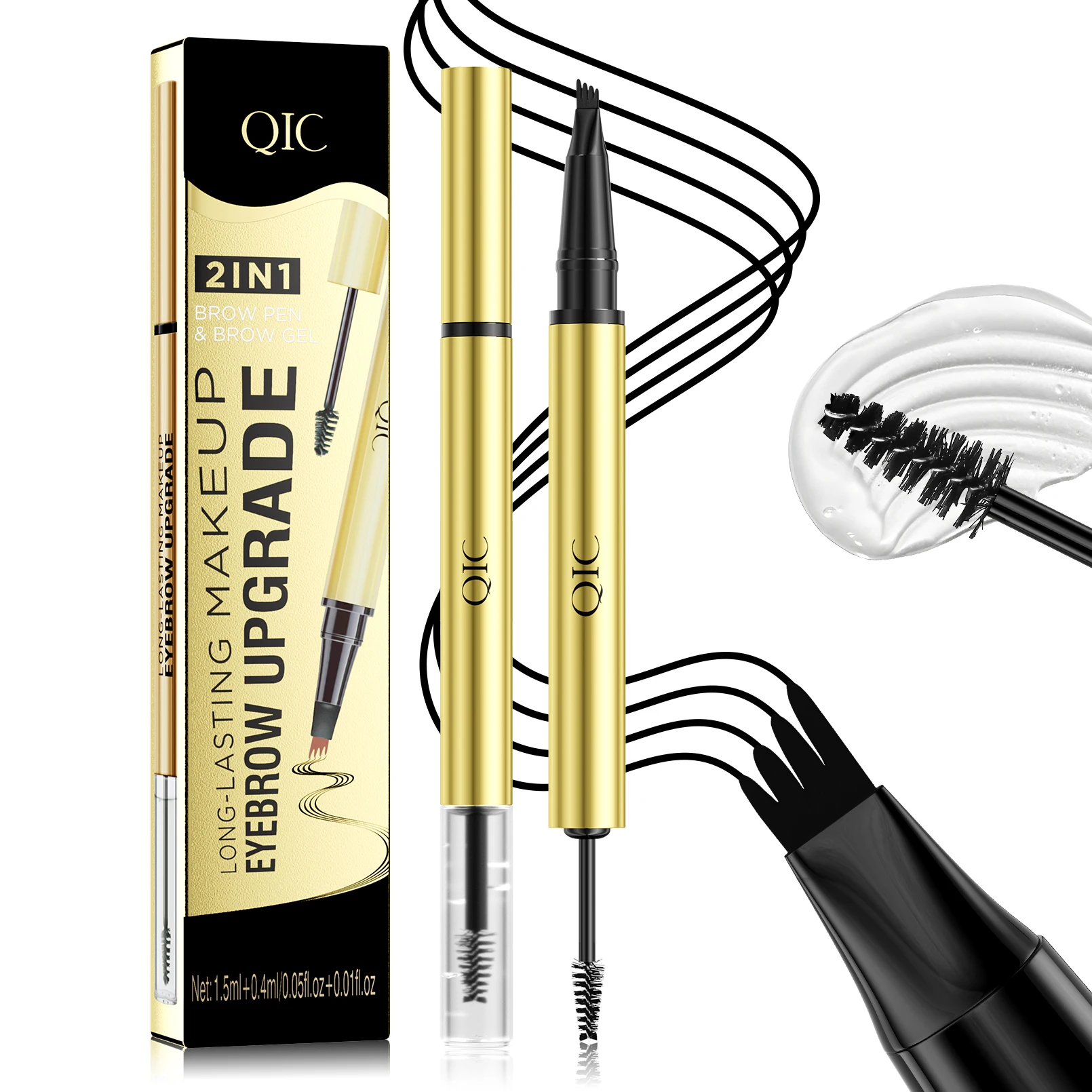Lápiz de cejas de cuatro garras Lápiz de cejas 2 en 1 y gel de cejas sellado, maquillaje de cejas para una apariencia real, cejas más llenas