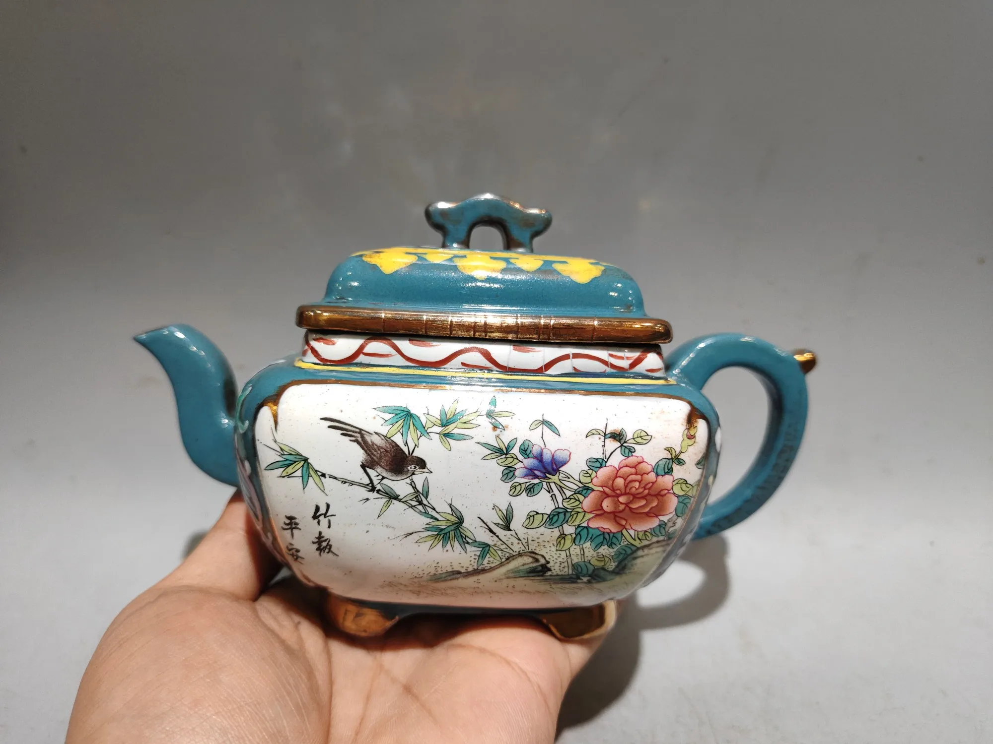 Purple Clay Pot Pointillism Magpie and Plum Blossom Pattern Incense burner shaped pot Teapot Flagon