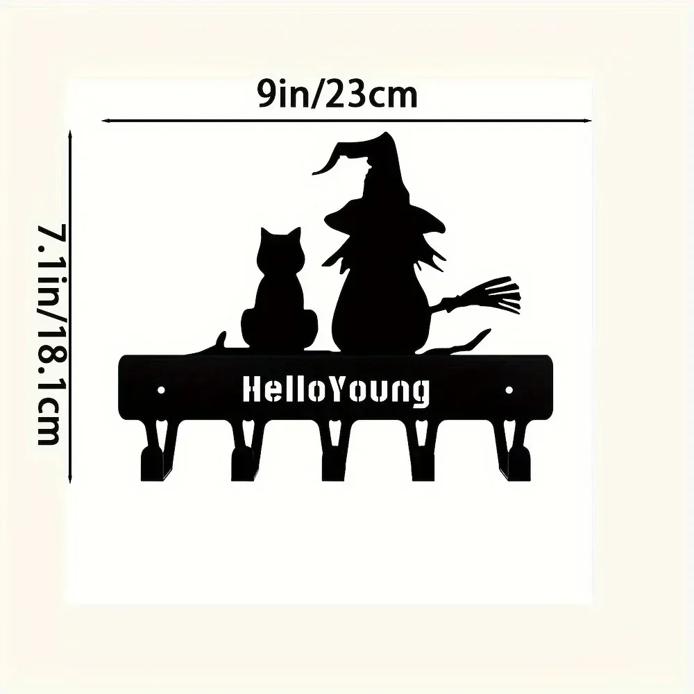 Alluring 1pc Witch and Cat Metal Key Holder – Appealing Wall Hook Decor. A Charming Keychain Companion.