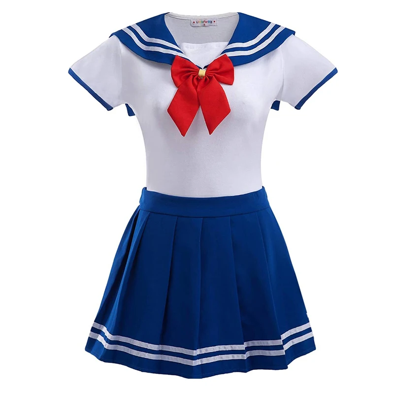 

Cosplay Sailor Cotton Short Sleeved Romper Onesie Pajamas Cute Girl Bodysuit Pleated Skirt Set Sissy COS Party Sexy Costume