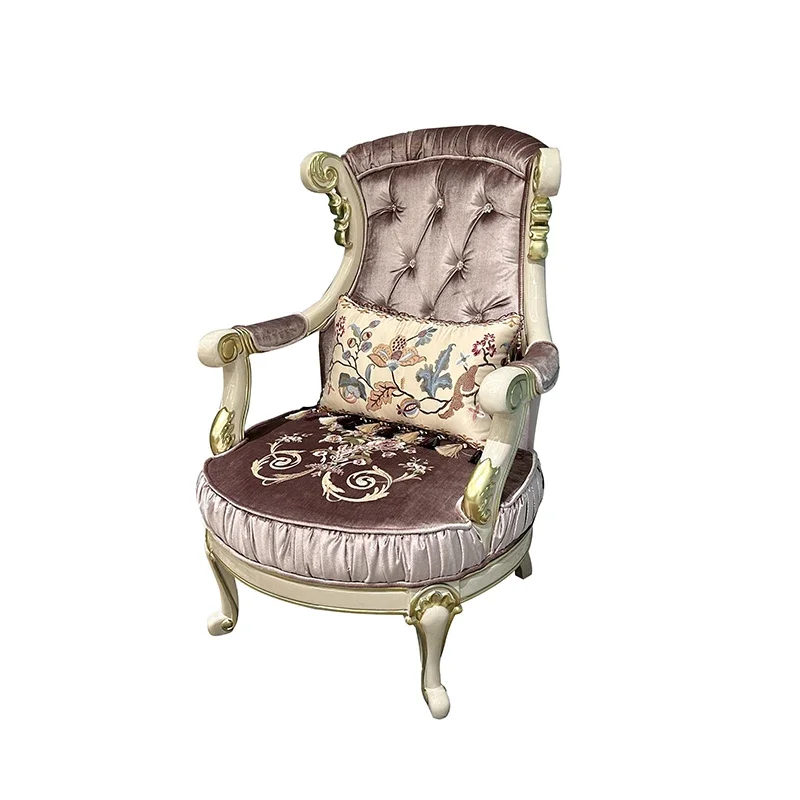fabric leisure chair, neoclassical sofa, living room single chair, bedroom solid wood