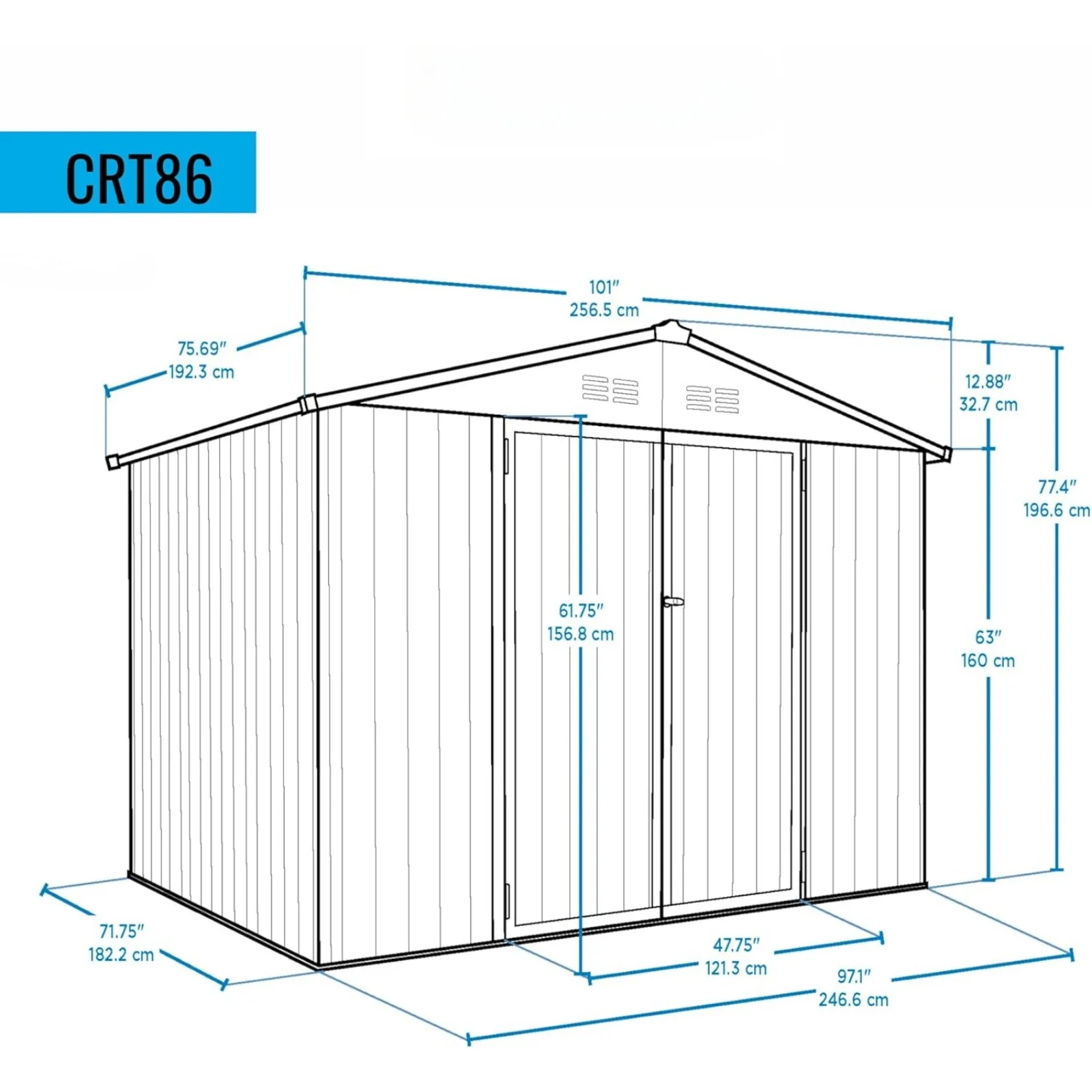 US Metal Outdoor Galvanized Steel Storage Shed with Lockable Doors for Backyard or Patio Storage of Bikes, Grills, Supplies