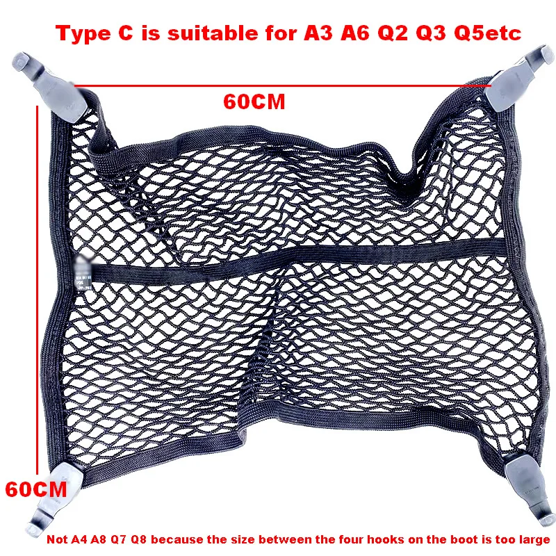 For Audi Original Car Trunk Mesh Net Cargo Luggage  A4 B5 B6 B8 A6 C5 C6 A3 A5 Q3 Q5 Q7 8W9 861 869 A 9B9 , 80A 861 869 9B9