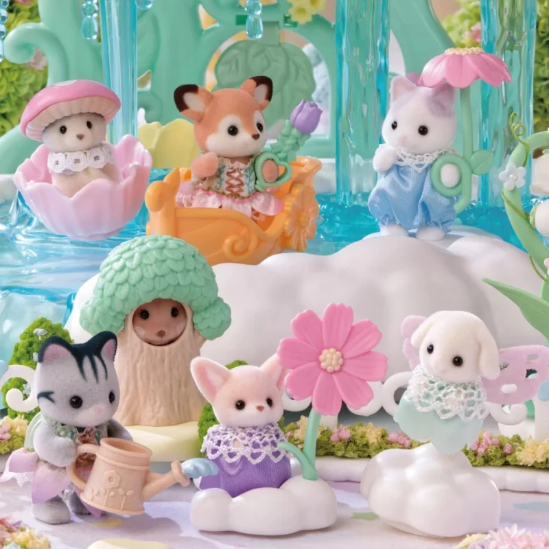 อะนิเมะใหม่ Sylvanian Kawaii ครอบครัวกระต่าย Grove ครอบครัวตุ๊กตาตุ๊กตารูปห้องเครื่องประดับคริสต์มาส Flocking ของเล่นของขวัญ