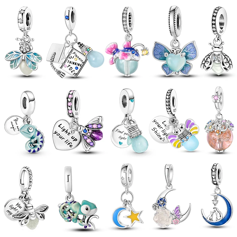 Hot Sale 925 Silver Glow Chameleon Firefly Charm Honeybee Star Moon Pendant Fit Original Pandar Bracelet DIY Jewelry Gift