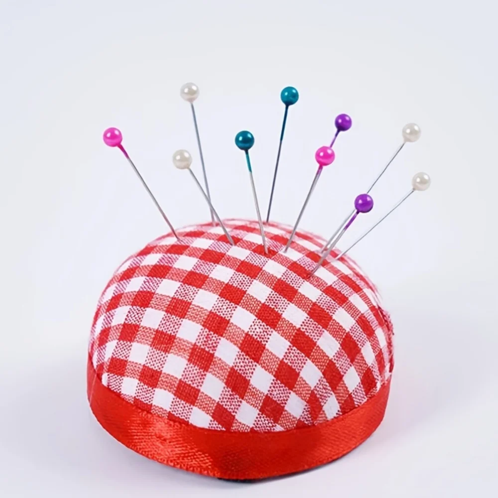 1Pc Red Cute Plaid Pattern Wrist Needle Pad Manual Needle Tie Needle Insert Needle Ball Durable Portable