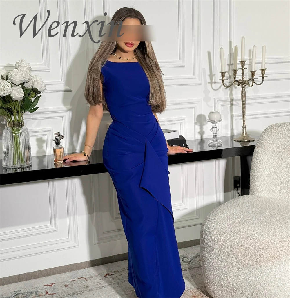 Robe de soirée en Jersey bleu personnalisée de haute qualité, sans manches, avec tempérament, robes de soirée pour occasions spéciales