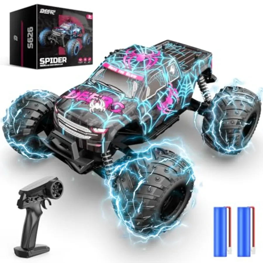 

1/16 Glowing Spider Remote Control Car - Fast RC Cars with 2 Rechargeable Batteries for 40 Min Play All Terrain Off-Road Monste