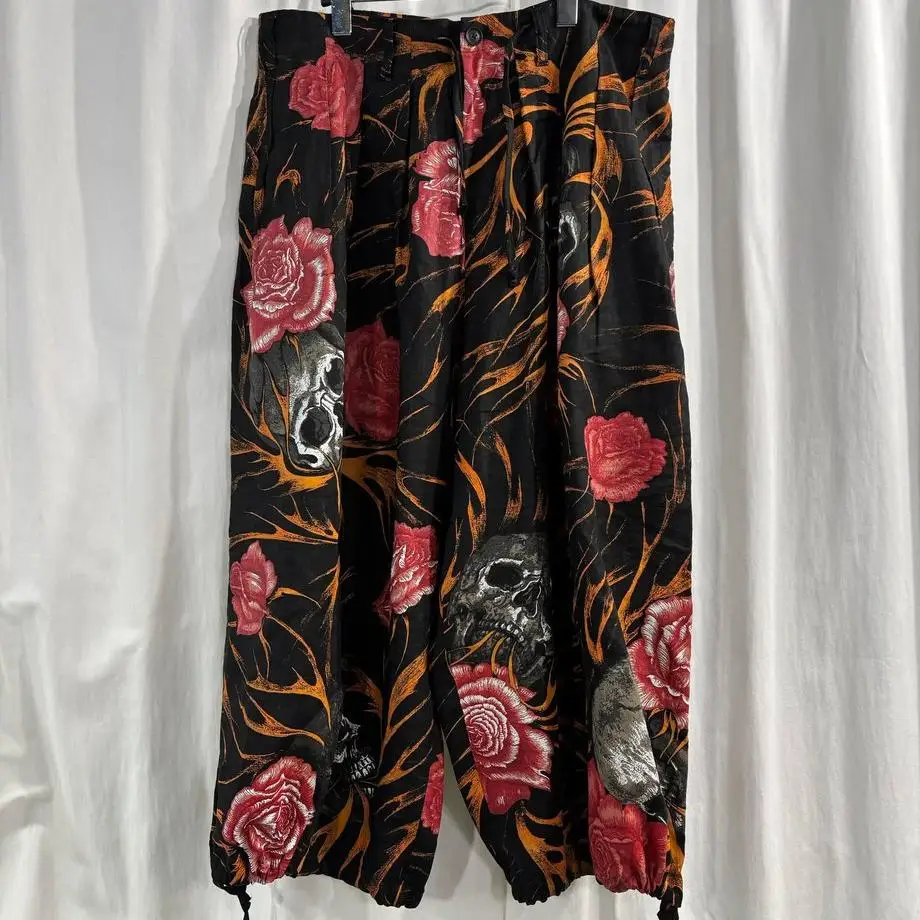 TOP-YAMAMOTO ® Floral Print Casual Pants for Women - Loose Fit with Elastic Waist - Mid-Cut Pants - Cartoon Home Pants
