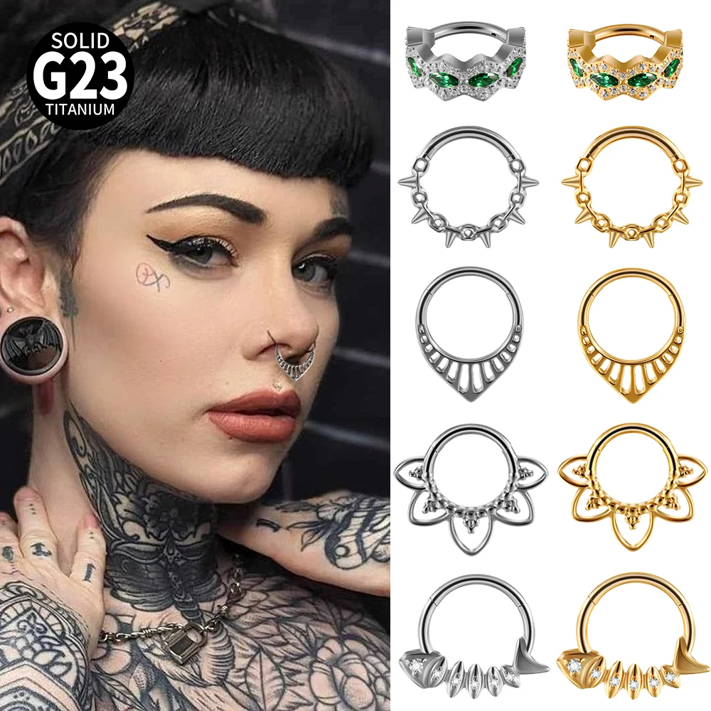 2-1PCS/Sets TiTanium Waterdrop Septum Piercing Clicker Flower Nose Rings 16G Segment Cartilage Daith Hoop Earring Jewelry Gift