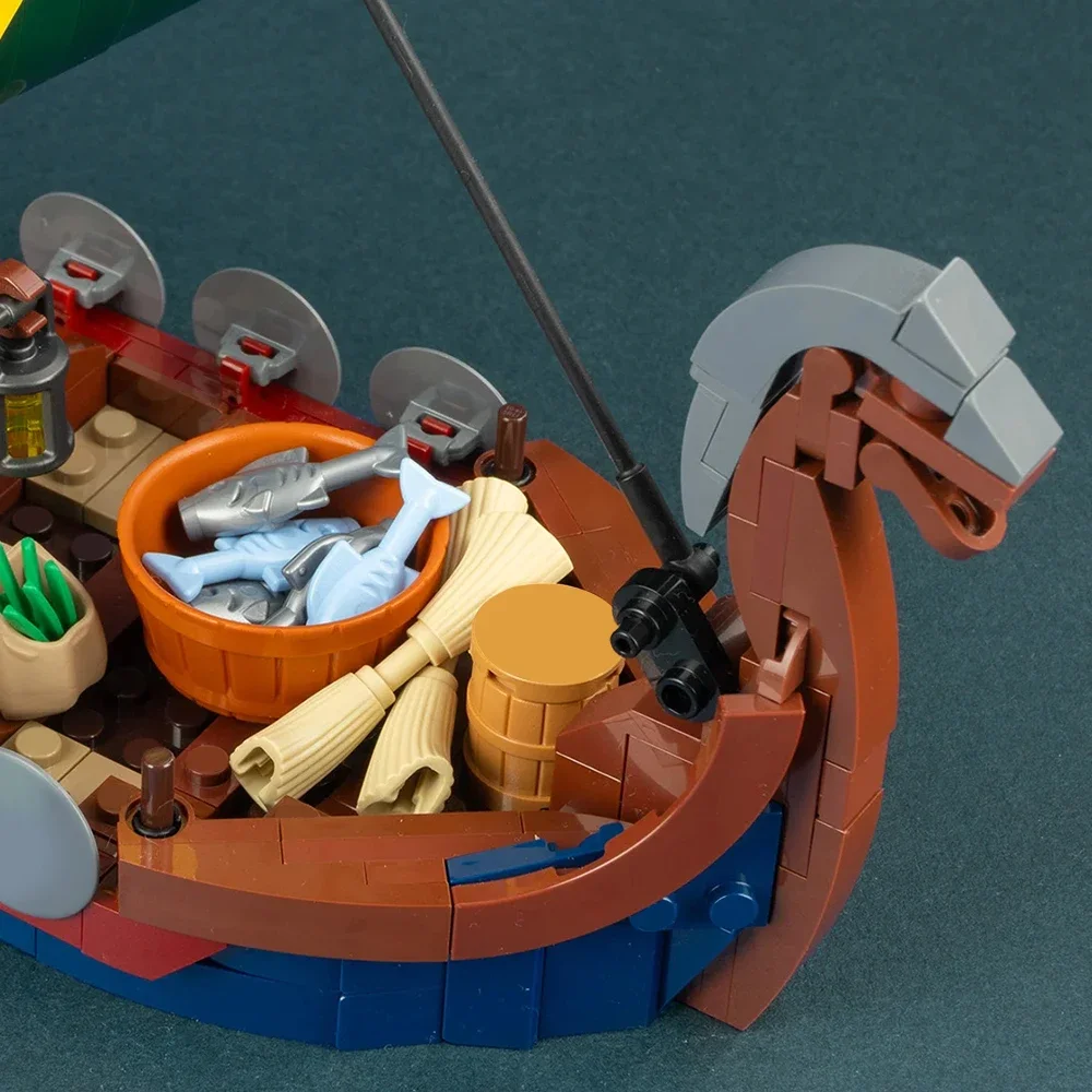 MOC-décennie s de Construction Classiques Vikingeds Longship, Modèle de Bateau Soleil, Village Médiéval, 6 000 Briques, Jouet Créatif, Cadeau pour Enfants