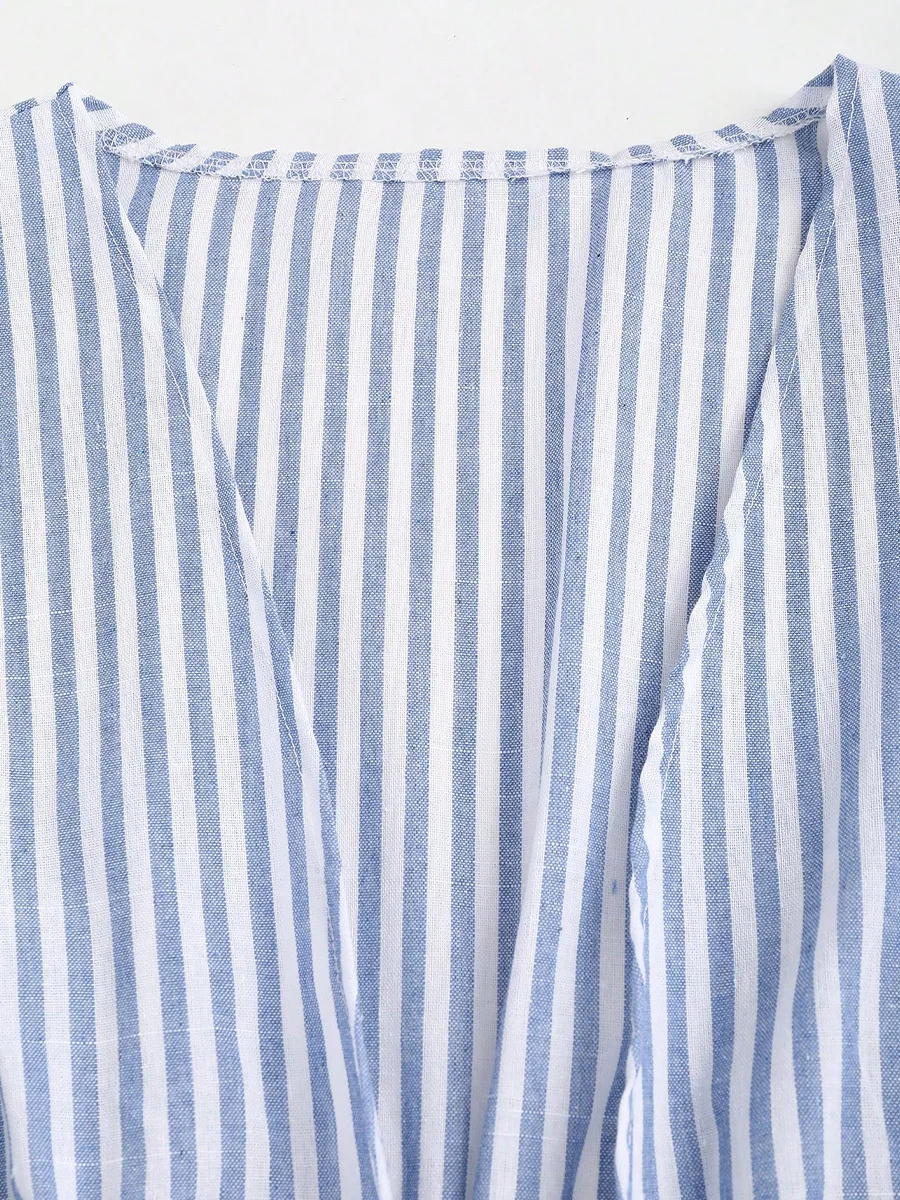 Camisa elegante de manga larga a rayas con cinturón, moda transfronteriza para mujer, camisa informal Sexy ajustada con cuello redondo para otoño