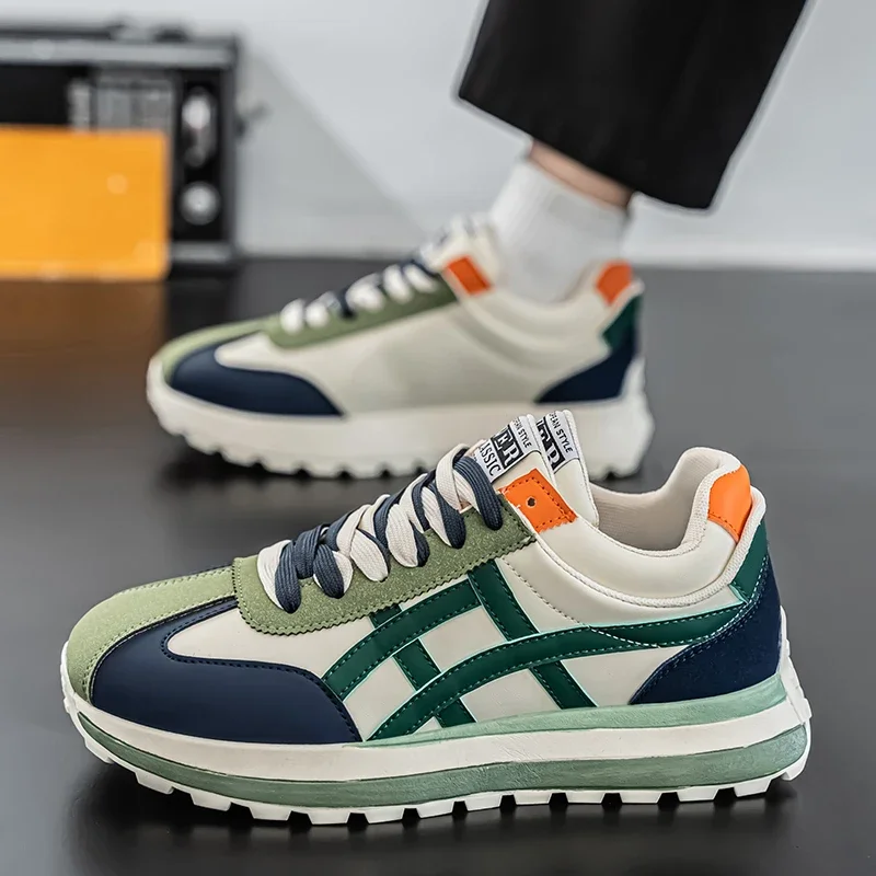 أحذية رياضية عصرية غير قابلة للانزلاق للاستخدام الخارجي Preppy كاجوال ذات ملمس قابلة للتنفس وناعمة ومريحة وغير قابلة للانزلاق ومقاومة للاهتراء أثناء التنقل اليومي