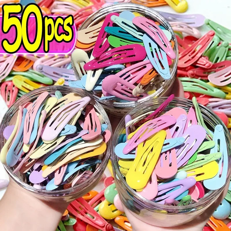 10/50pcs Sweet Waterdrop Snap Hair Clips Women Girls Cute Candy Color Metal BB Hairpins Barrettes Bobby Headwear Slid Pins