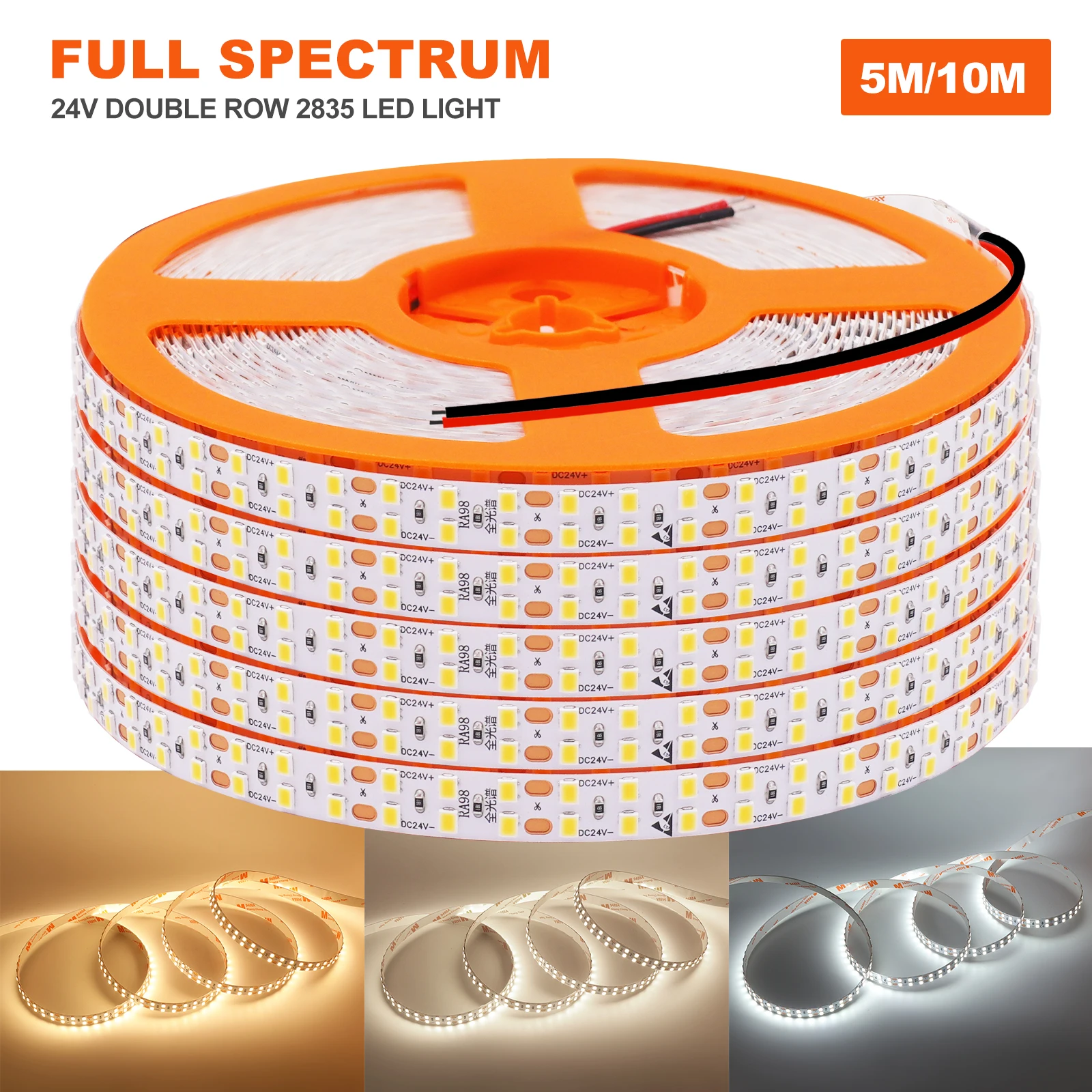 5M 10M LED Strip 24V 2835 240Leds/m Stripe Rope 3000K 4000K 6000K Flexible Ribbon Tape RA98 Non Waterproof Backlight Home Decor