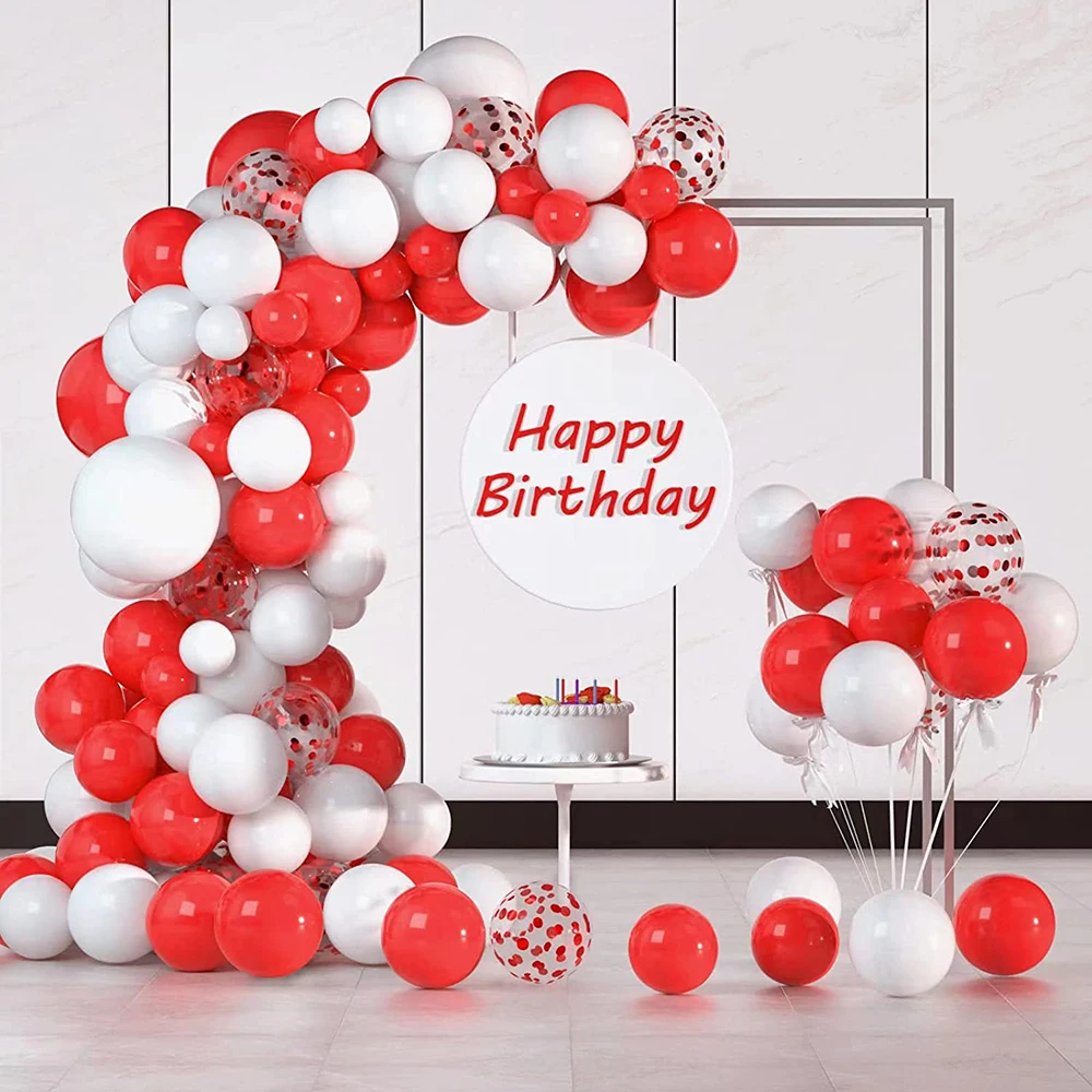 136Pcs Retro Balloon Garland Arch Kit with White Red Confetti Balloons for Anniversary Wedding Birthday Party Baby Shower Decor