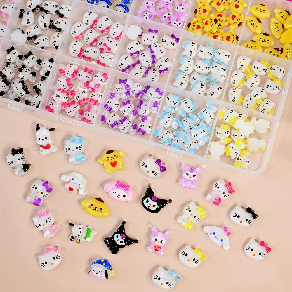 1 caixa sanrioed olá kitty kuromi arte do prego jóias encantos kawaii kuromi melodia strass para decoração de unhas y2k manicure peças