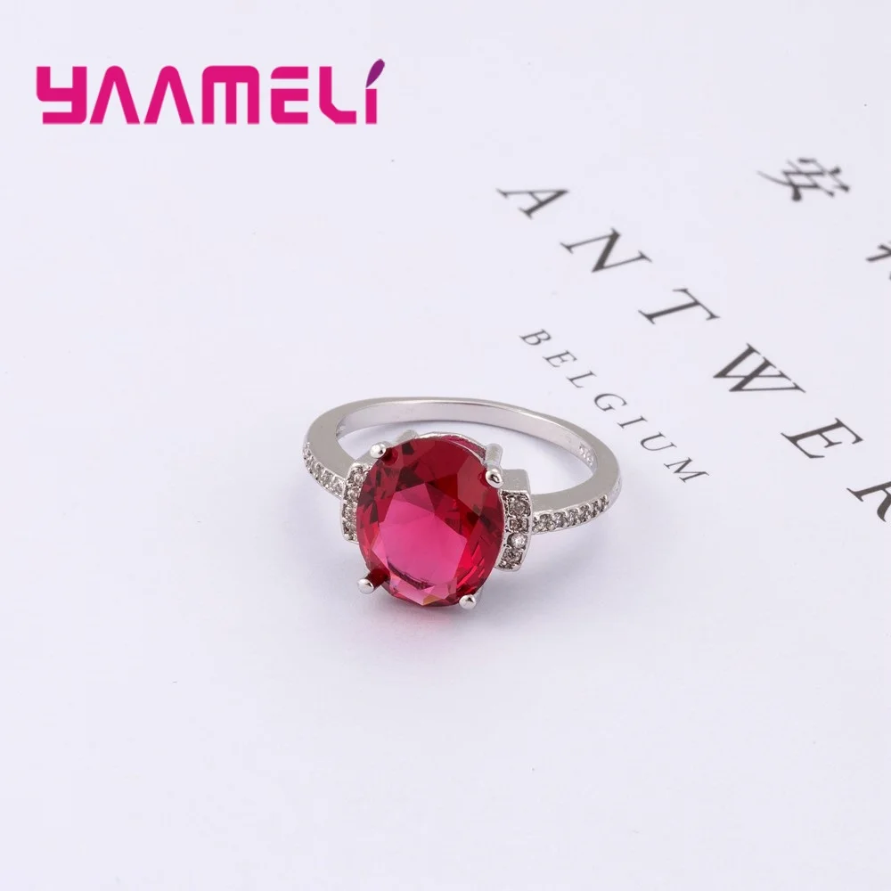 925 prata esterlina zircônia cúbica luxo entusiasmo flores vermelhas rosa pedra anéis de cristal para presente de jóias femininas