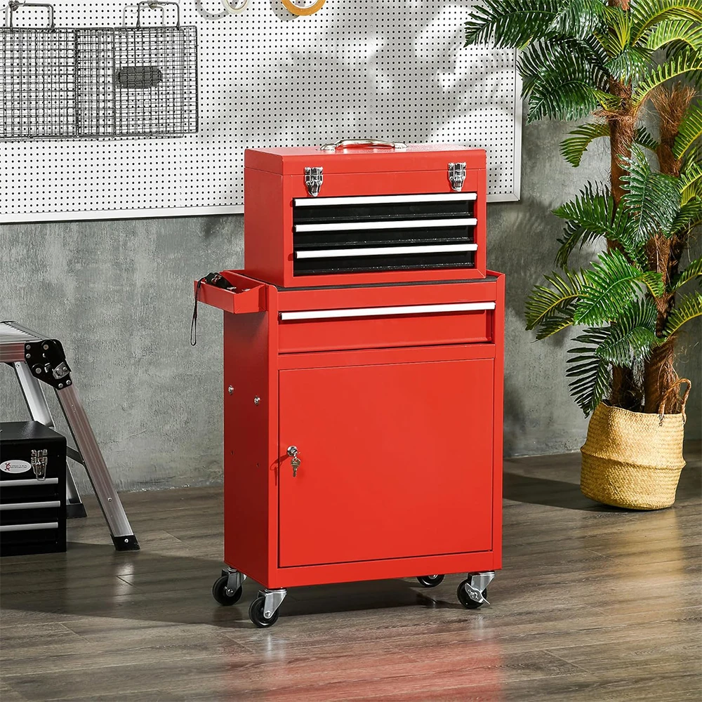 Red 4 Drawer Tool Cabinet Chest Combo Roller Steel Storage Box Garage Workshop