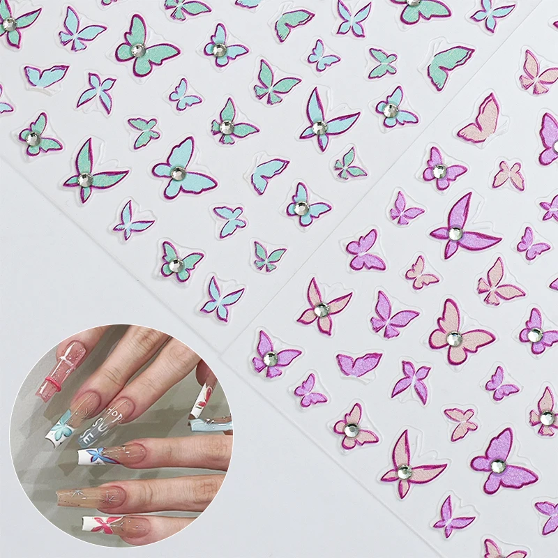 1pc かわいい小さな花蝶ネイルステッカー新鮮な春のネイルデコレーションちょう結びネイルステッカー春夏マニキュア用品
