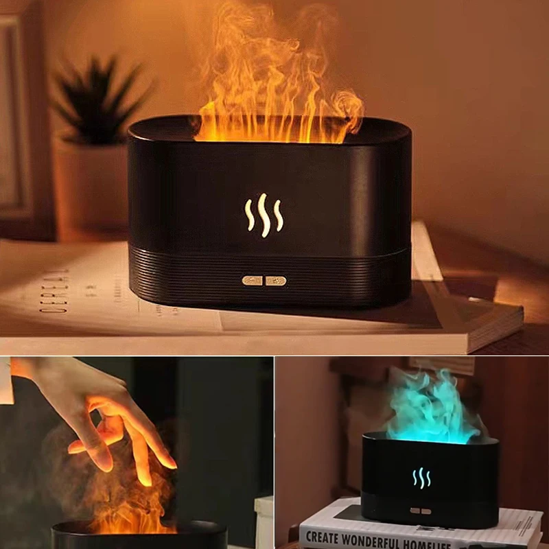 مرطب هواء لهب وناشر روائح ، USB ، زيوت أساسية ، علاج بالروائح العطرية ، صانعة ضباب ، منزل ، مكتب ، غرفة نوم ، 7 ألوان ،