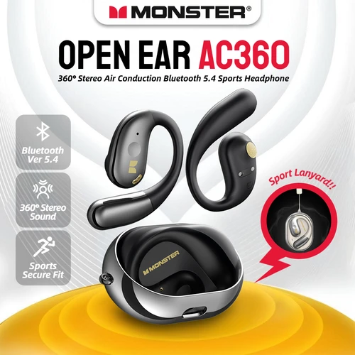 Monster Open Ear AC360 Auriculares de conducción de aire Bluetooth 5.4 Ture Auriculares inalámbricos 360 ° Auriculares deportivos inalámbricos estéreo OWS