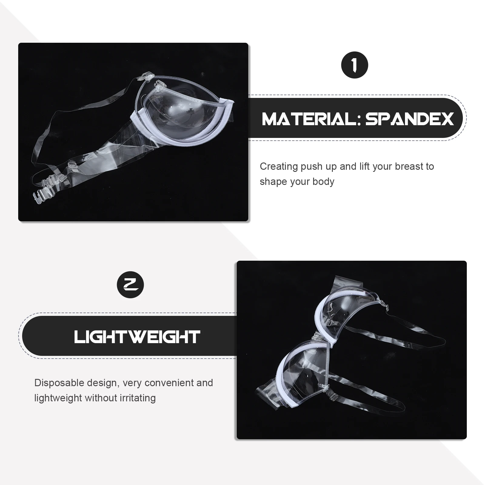 

Invisible Transparent Plastic Bra Disposable 32 Size 3/4 Cups Back Closure Adjustable Strap Comfortable Skin-Friendly