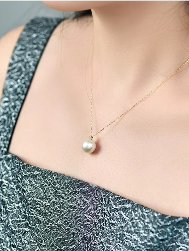 

11-12mm Natural Freshwater White Pearl Pendant Necklace, 18K Gold Edison Pearl Perfect Round Almost Flawless, Pearl Jewelry