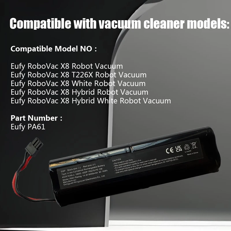 14.4V 6400mAh Battery for Eufy RoboVac X8 RoboVac X8 Hybrid RoboVac X8 White RoboVac X8 Hybrid White T226X PA61