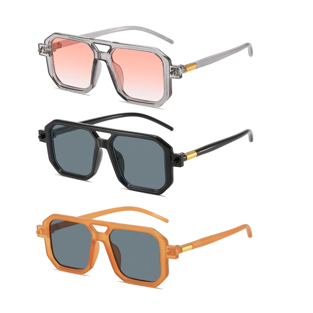 Vintage quadratische Sonnenbrille für Damen und Herren, rechteckige Sonnenbrille, Damen-Doppelbalken-Brille, Sonnenbrille für Männer und Frauen, Brillen