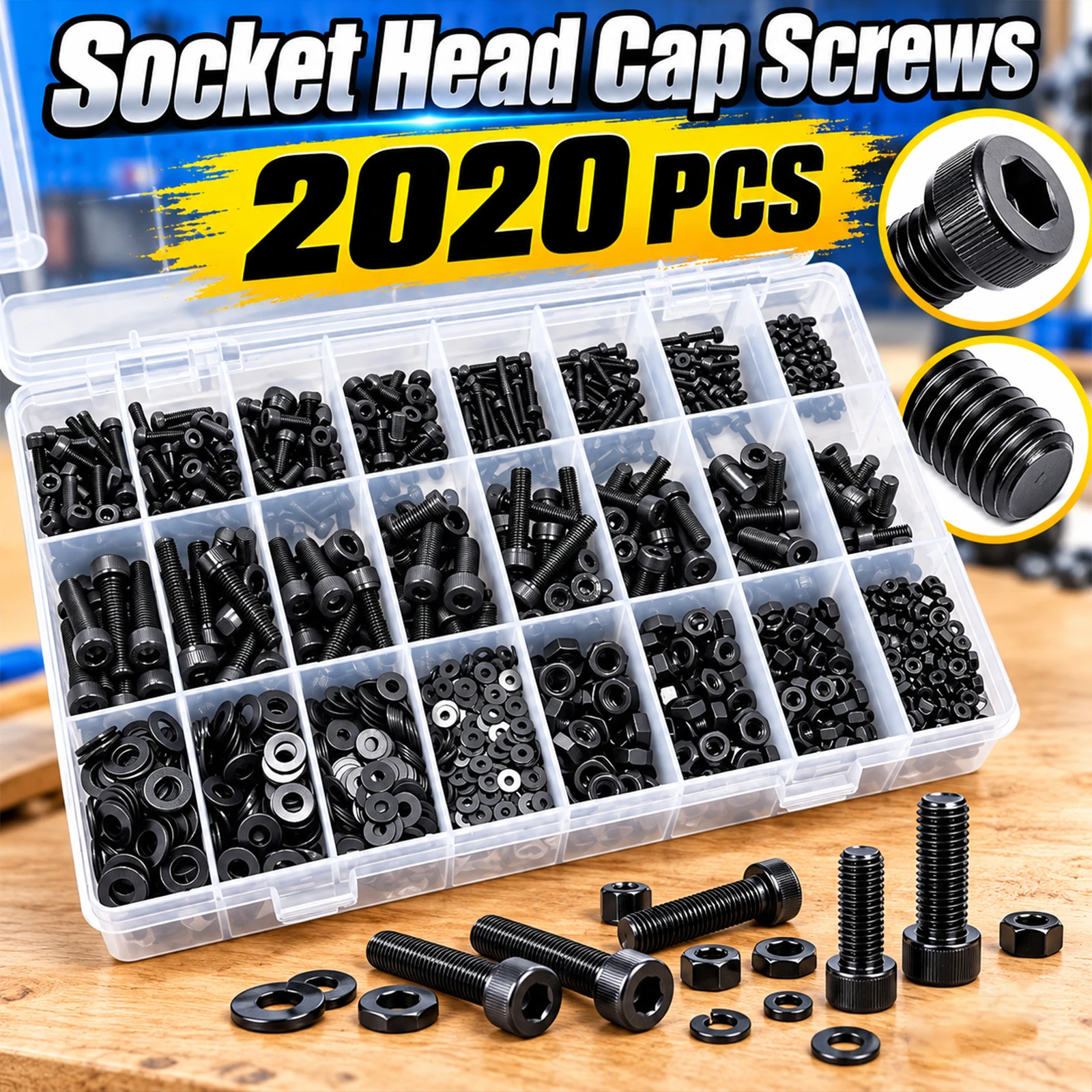 12.9 Alloy Steel M2 M3 M4 M5 Metric Screw Assortment Kit, Black Hex Socket Cap Screws Nuts Washers Set for 3D Printing DIY