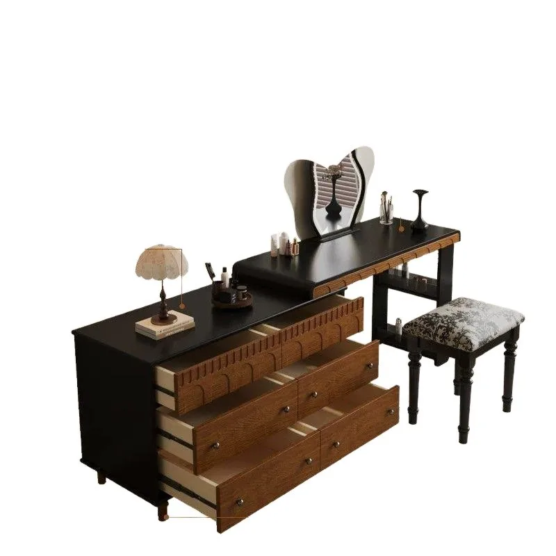 French retro solid wood dresser bedroom small apartment medium and ancient style chest integrated household storage makeup table