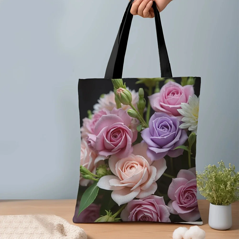 1pc Vintage Floral Polyester Tote Bag with Fixed Shoulder Straps, Polyester, Hand Washable, Elegant Design, Well Made