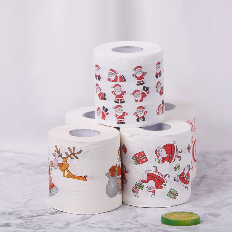 30m/roll Christmas Table Napkin Home Santa Claus Bath Toilet Roll Paper Xmas Decor Tissue Christmas Decorations New Year Gifts