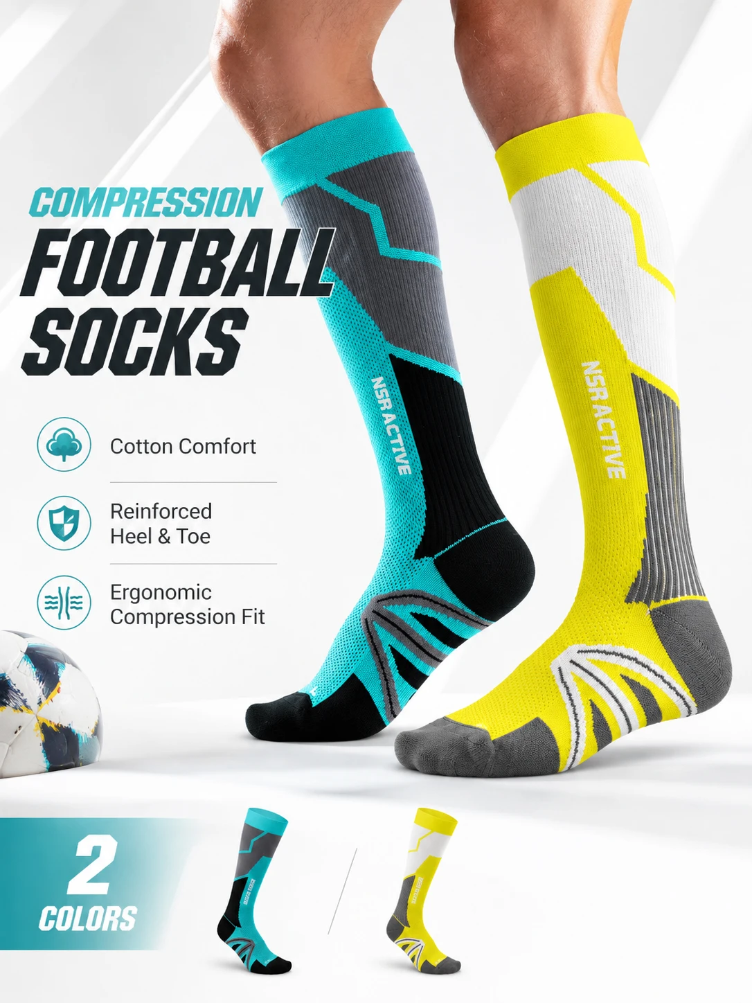 1/2 pairs Men Compression Soccer Socks Knee High Athletic Football Socks Breathable Sports Socks For Running Cycling Marathon