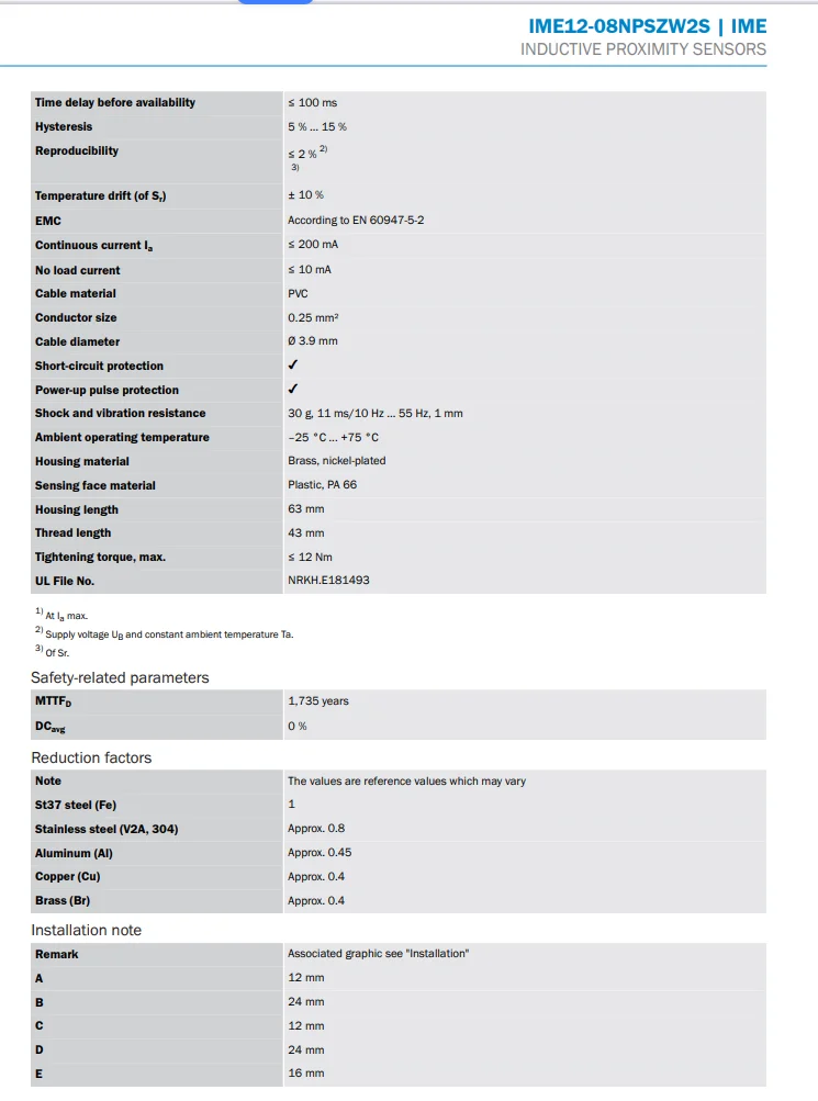 Индуктивный датчик приближения SICK IME12-08NPSZW2S Номер заказа 1040782 Бесконтактный переключатель Новый оригинальный подлинный в наличии