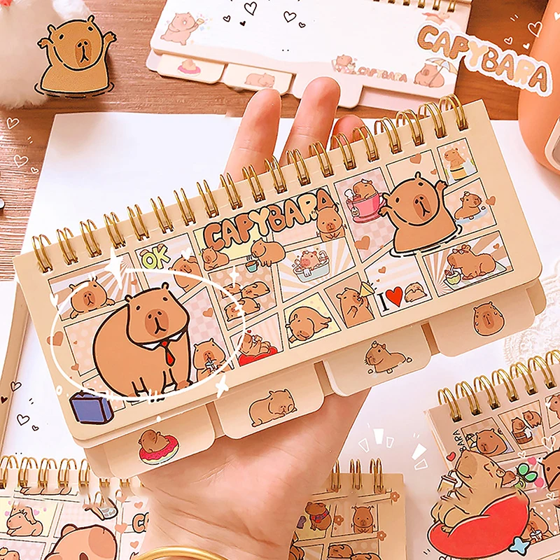 Pequeno Notebook Portátil para Notas Diárias, Papelaria Kawaii, Acessórios de Escritório, Material Escolar, Capivara Diário